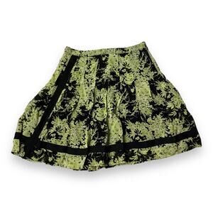 Yoana Baraschi Floral Mini Skirt Small Green Black Pleated Rayon Y2K Skater Punk